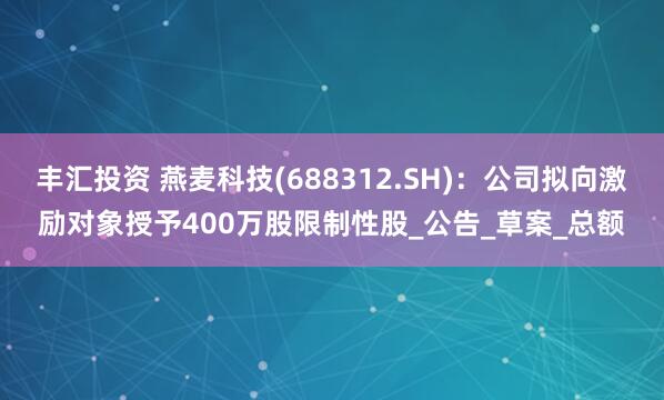 丰汇投资 燕麦科技(688312.SH)：公司拟向激励对象授予400万股限制性股_公告_草案_总额