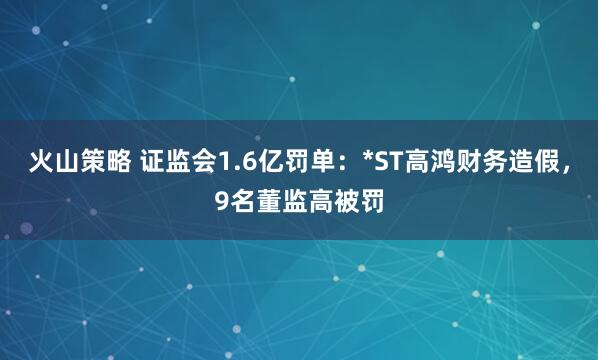 火山策略 证监会1.6亿罚单：*ST高鸿财务造假，9名董监高被罚